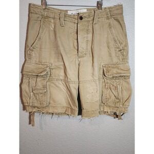 Abercrombie & Fitch Men's Cargo Shorts, Size 32, Khaki, Distressed, Inseam 10